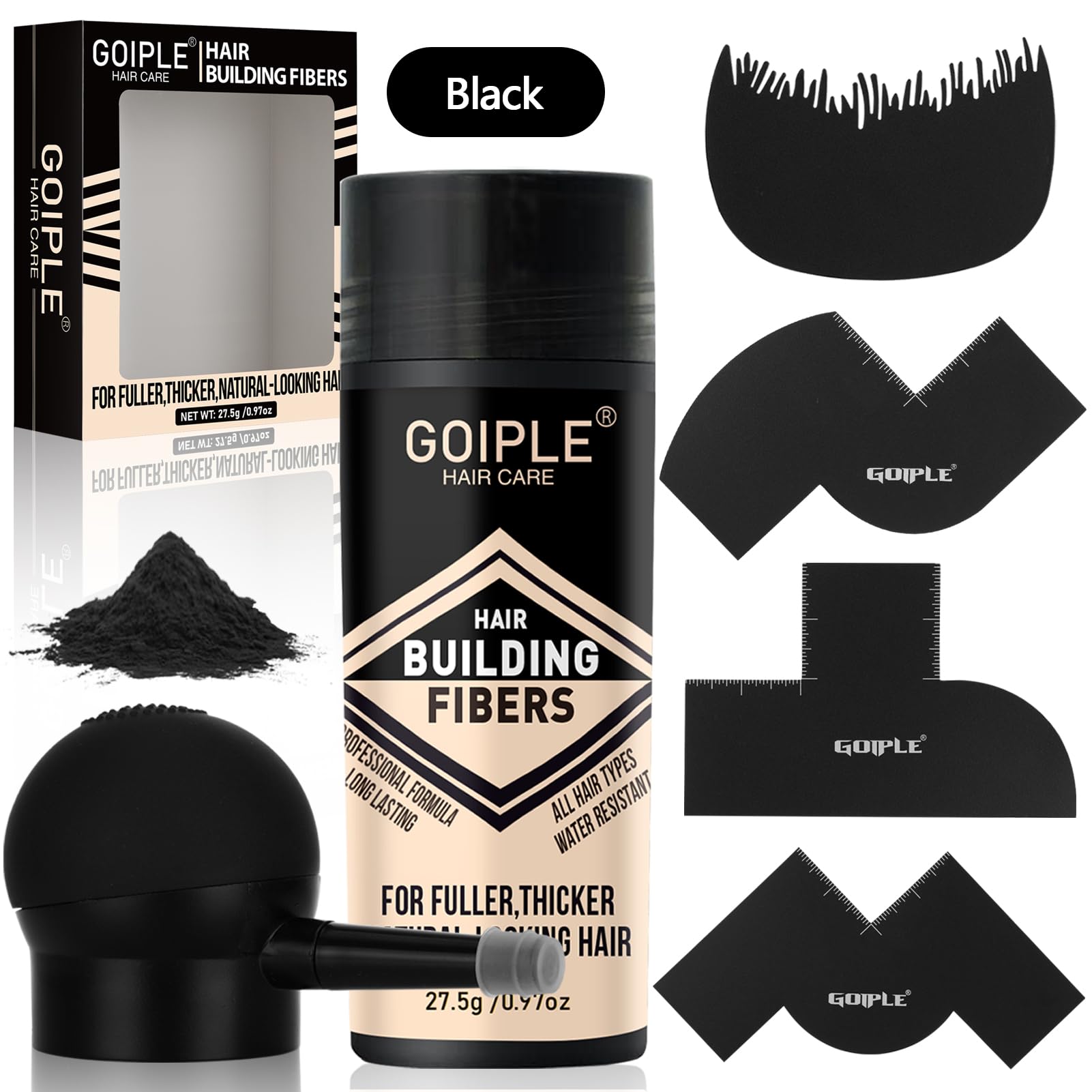 WOZUTUNT Hair Thickening Fibers & Pump Set – Hairline Enhancer & Volumizing Spray (Black)