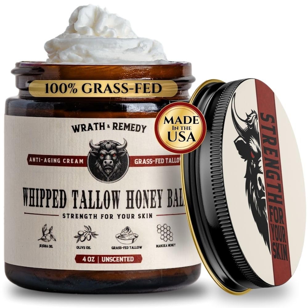 Wrath & Remedy Organic Beef Tallow for Skin - Unscented Whipped Balm 4 oz (Grass-Fed, USA)