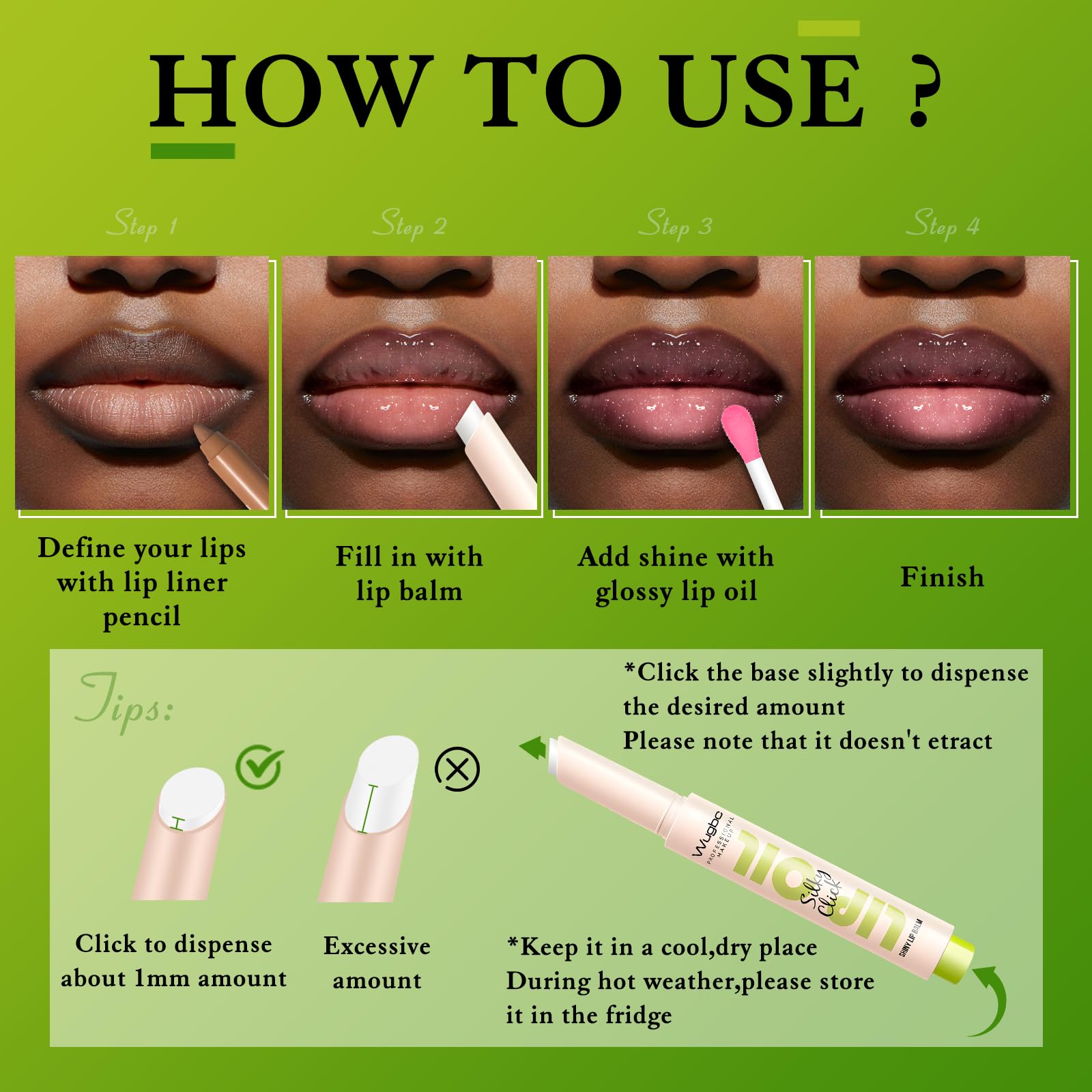 Wugbc Brown Lip Liner Glitter Lip Gloss Oil Click Lip Balm | Hydrating Lip Kit Set