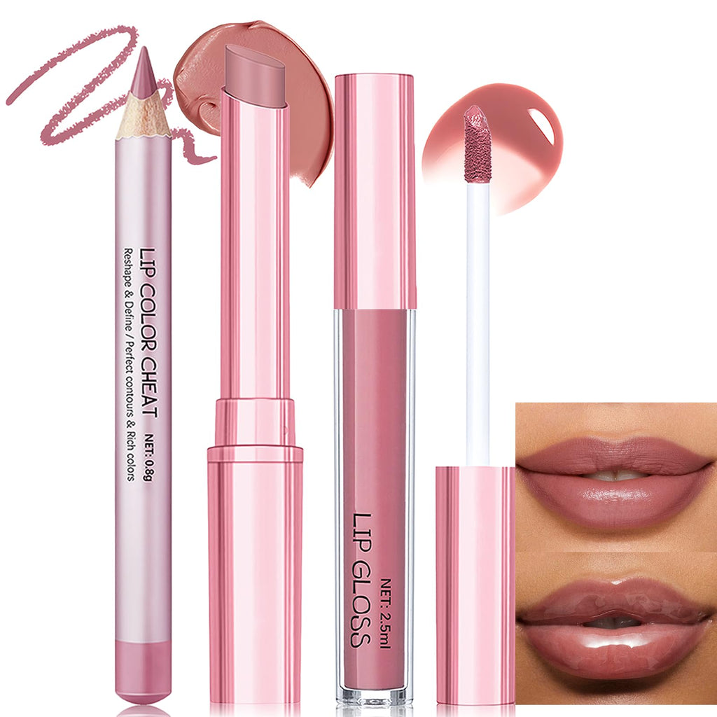 Wugbc Nude Pink Lip Kit – Matte Lipstick, Lip Liner & Gloss Set | High Pigment, Moisturizing & Long-Lasting