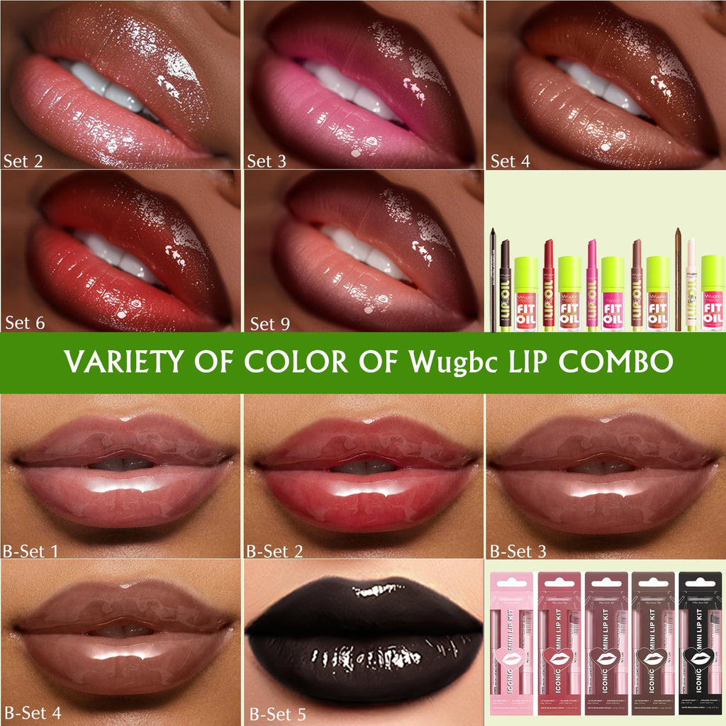 Wugbc Brown Lip Liner Glitter Lip Gloss Oil Click Lip Balm | Hydrating Lip Kit Set
