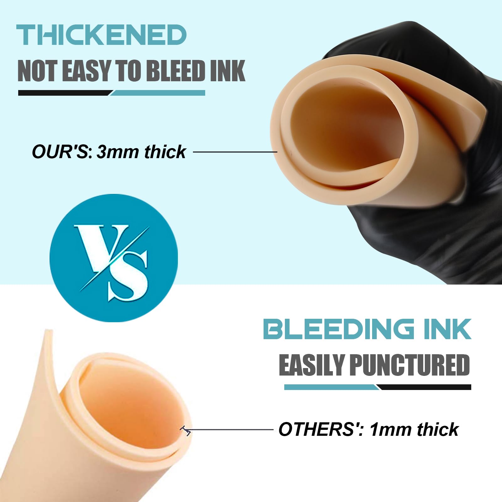 WZPB Tattoo Skin 3mm - 10Pcs Thick Practice Skin, 6x8 in, Double-Sided