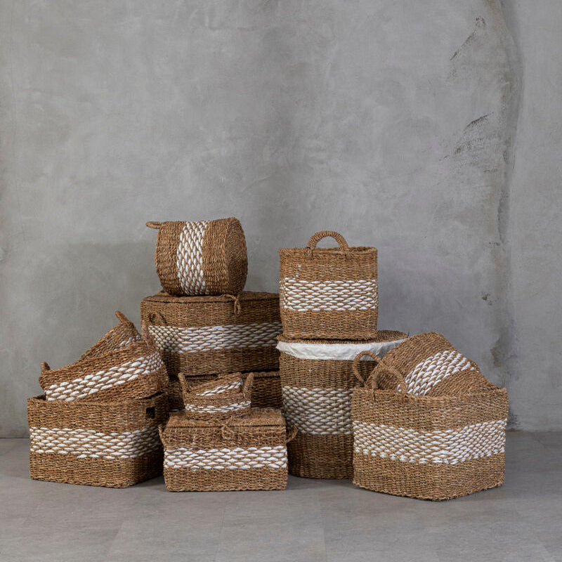 Set of Three Rectangular Seagrass Baskets with Lids | Lidi