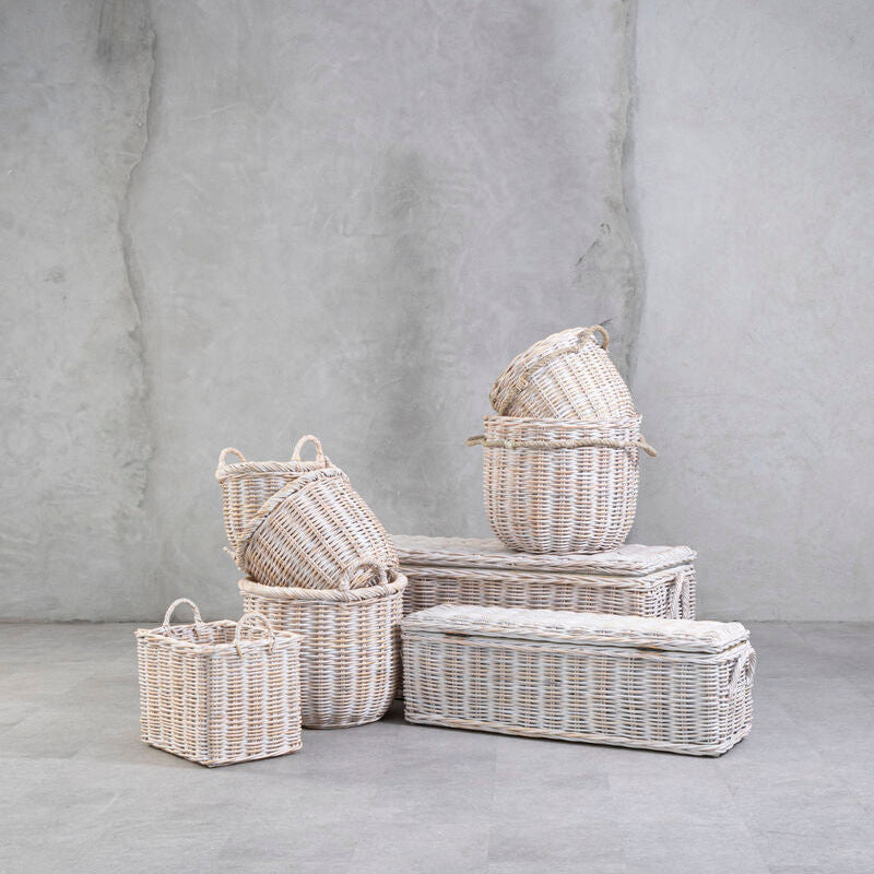 Argento Whitewash Rattan Storage Baskets- Set of 3