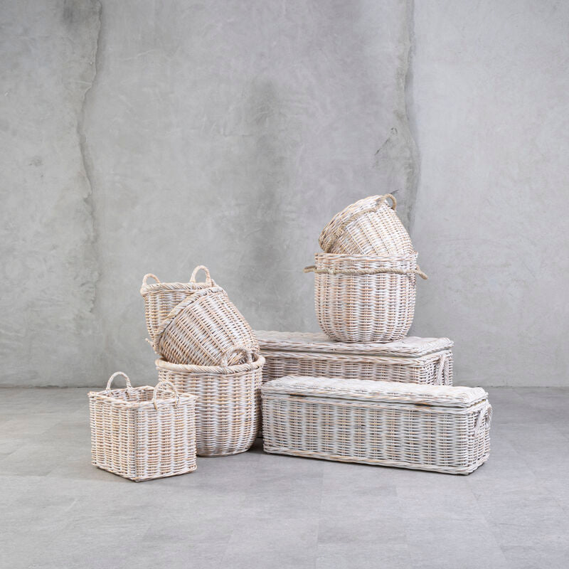 Whitewash Rattan Storage Boxes-Set of 2 | Argento