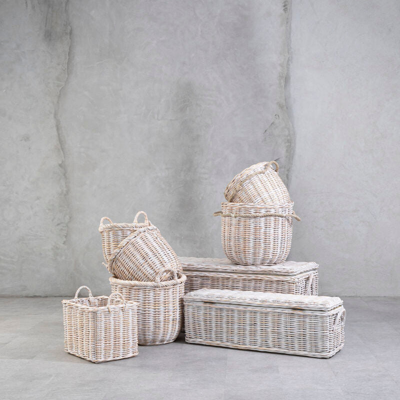 Argento Whitewash Rattan Storage Baskets- Set of 2