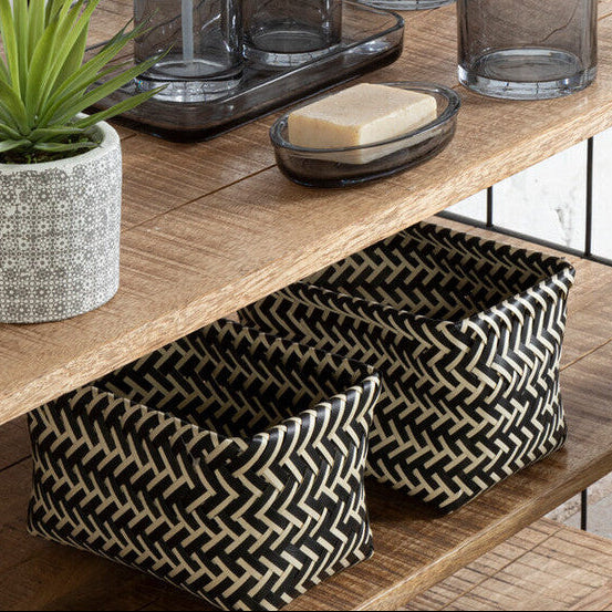 Nautical Set Of Five Black And White Woven Storage Baskets