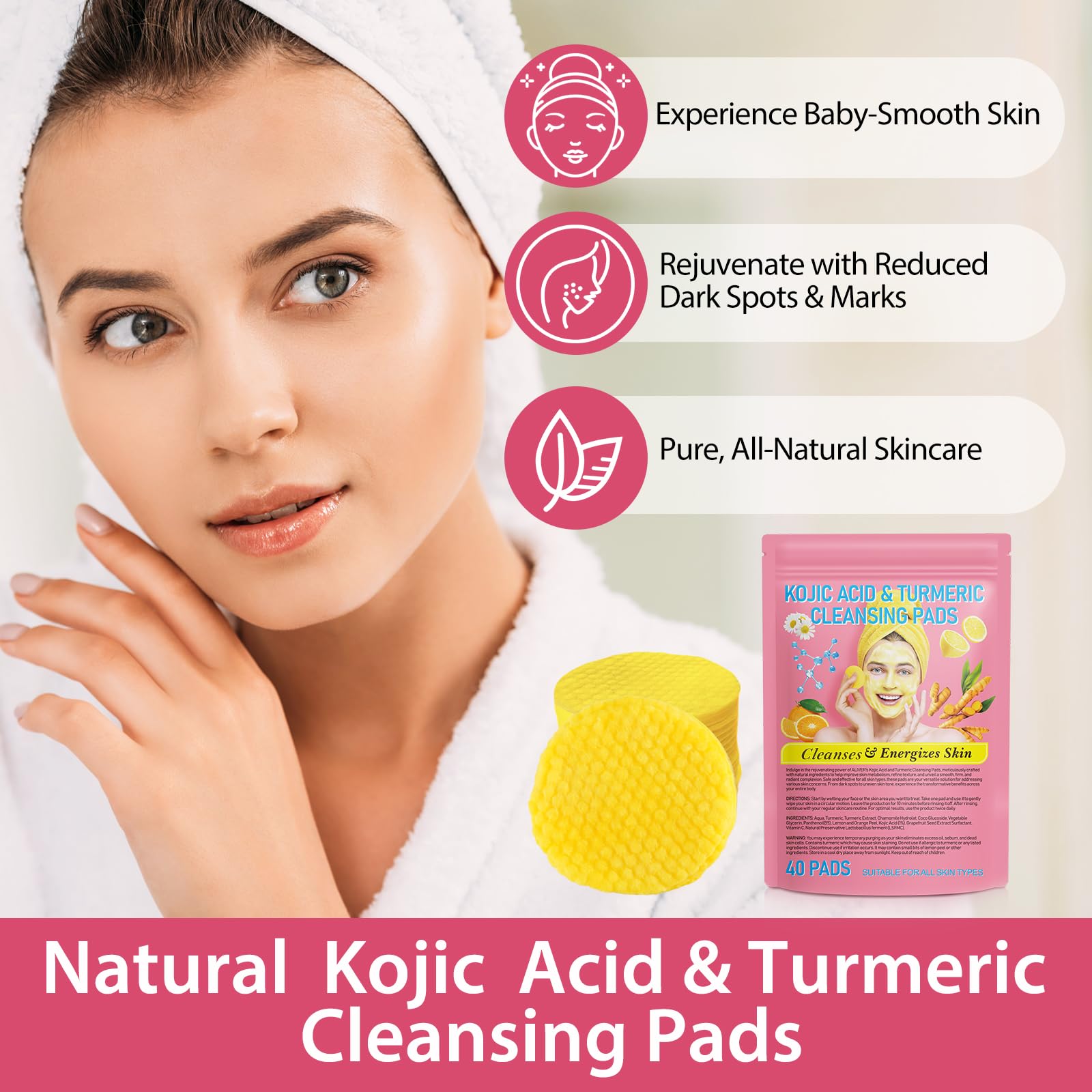 Xaarty 2Pack Turmeric Kojic Acid Cleansing Pads – Balance Oil & Hydration, Exfoliate & Refresh, 80 PCS