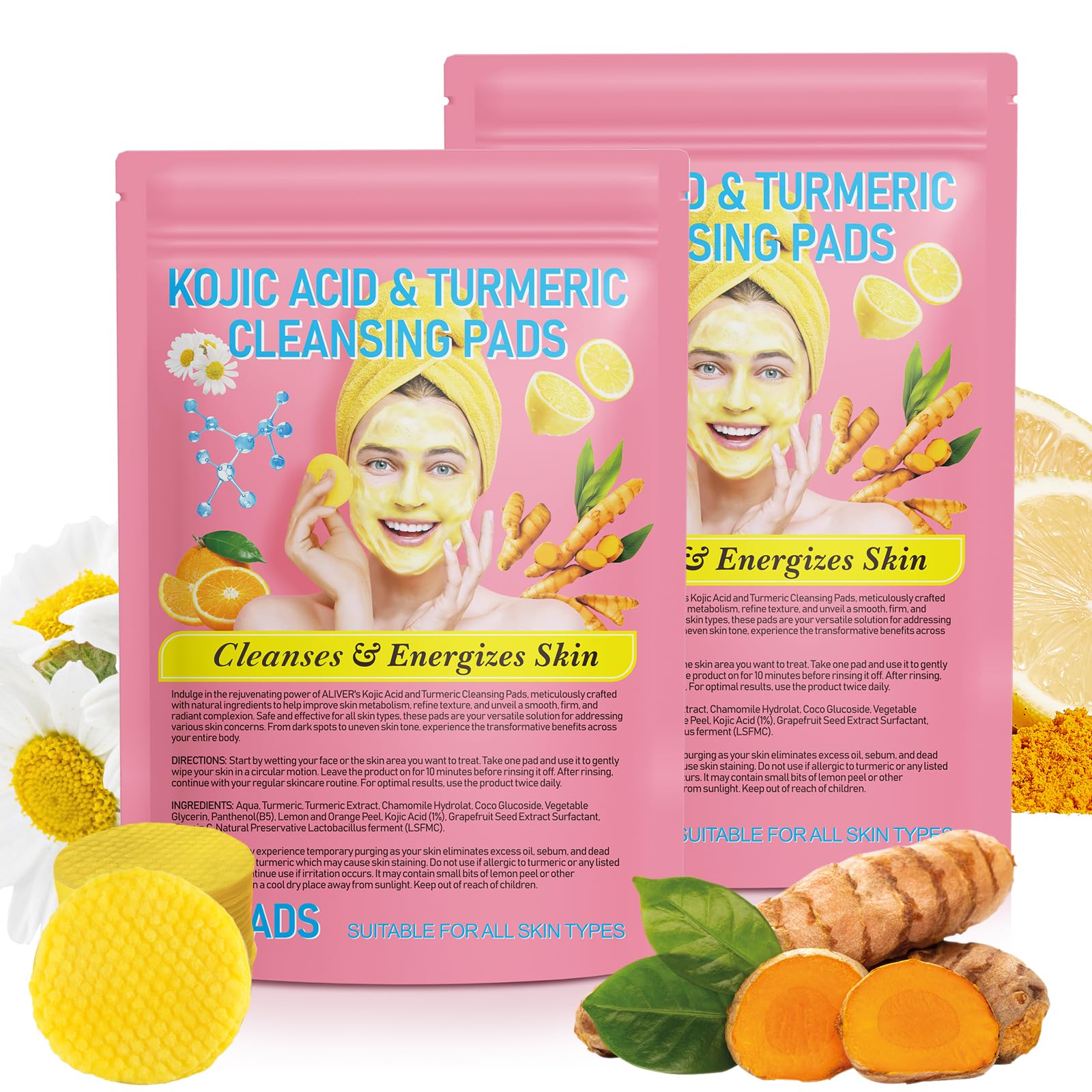 Xaarty 2Pack Turmeric Kojic Acid Cleansing Pads – Balance Oil & Hydration, Exfoliate & Refresh, 80 PCS