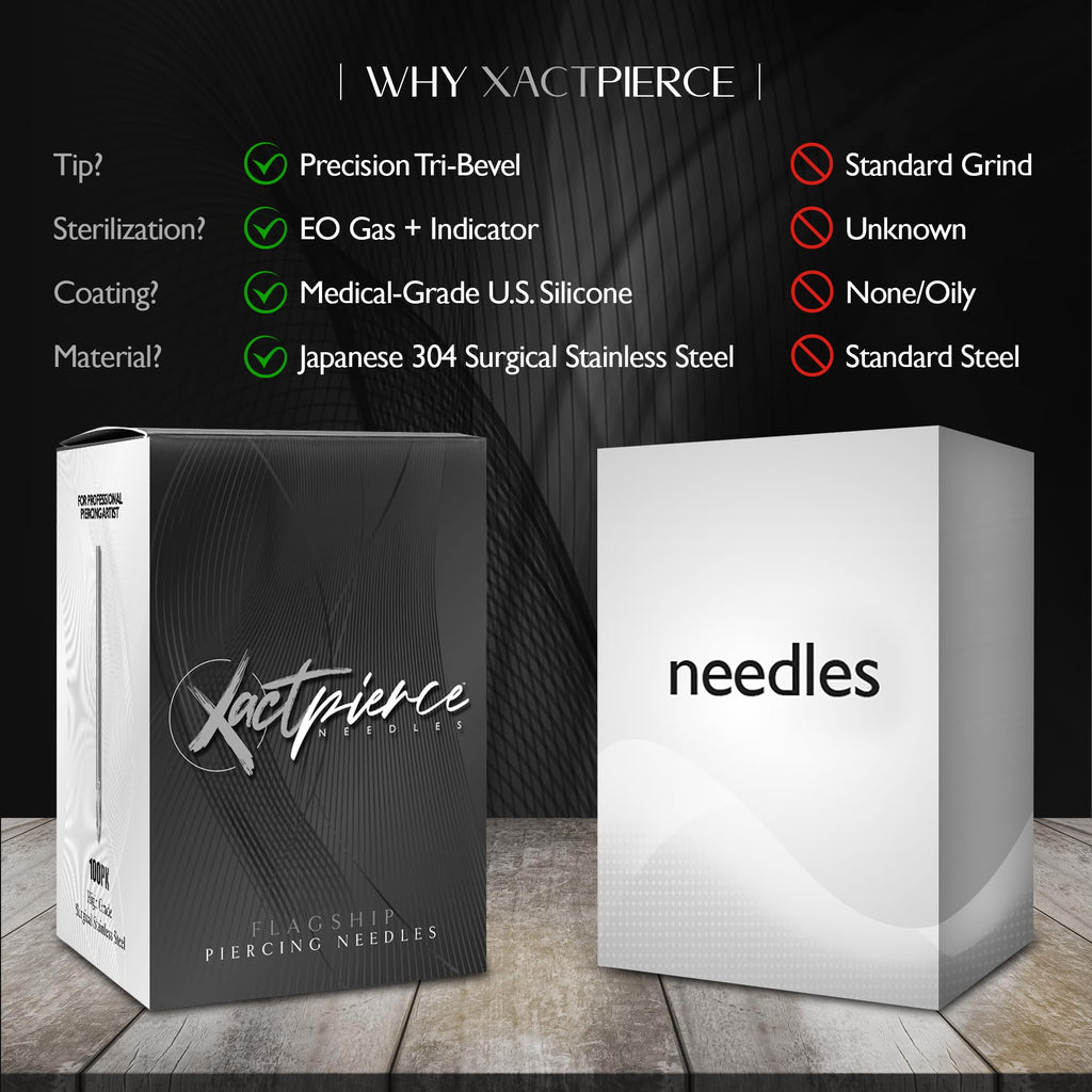XACTpierce 16G Piercing Needles – Professional Hollow Needles for Body, Nose & Ear (US Silicone Coated, Tri-Bevel, Individually Sterilized)