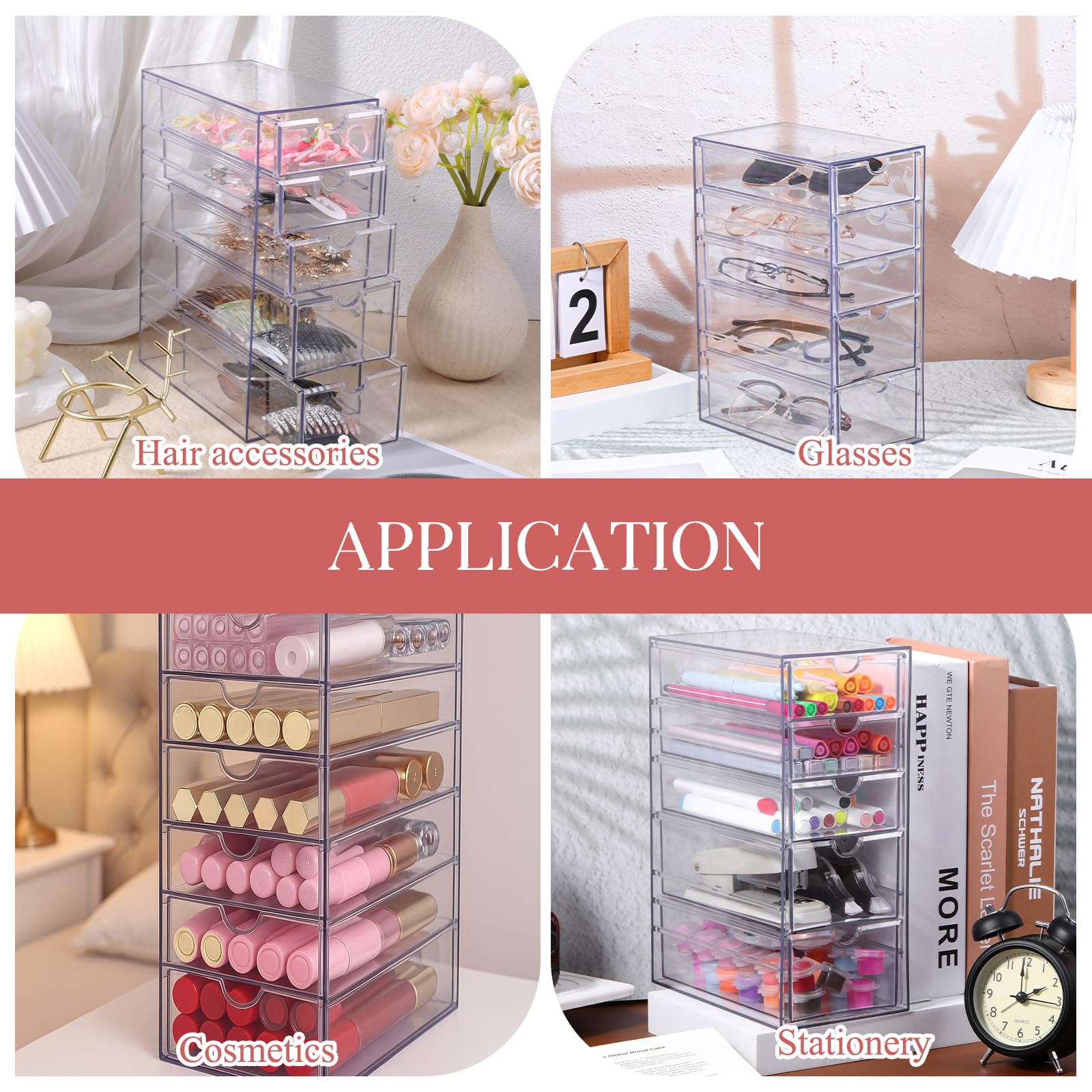 Xelsluthe 5-Drawer Clear Acrylic Hair Accessories Organizer – Spacious 25.5 x 17.5 x 10.5 cm