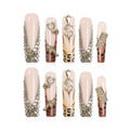 XGV Handmade Press-On Nails Long Square 10pcs – Pink Rhinestones, Reusable