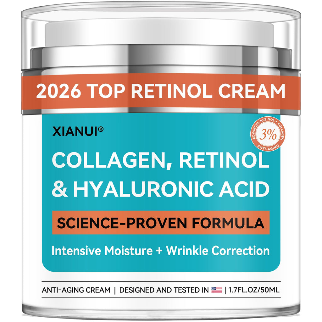 XIANUI Retinol Face Cream with Collagen & Hyaluronic Acid - Anti-Aging Moisturizer for All Skin Types (1.7 fl oz)
