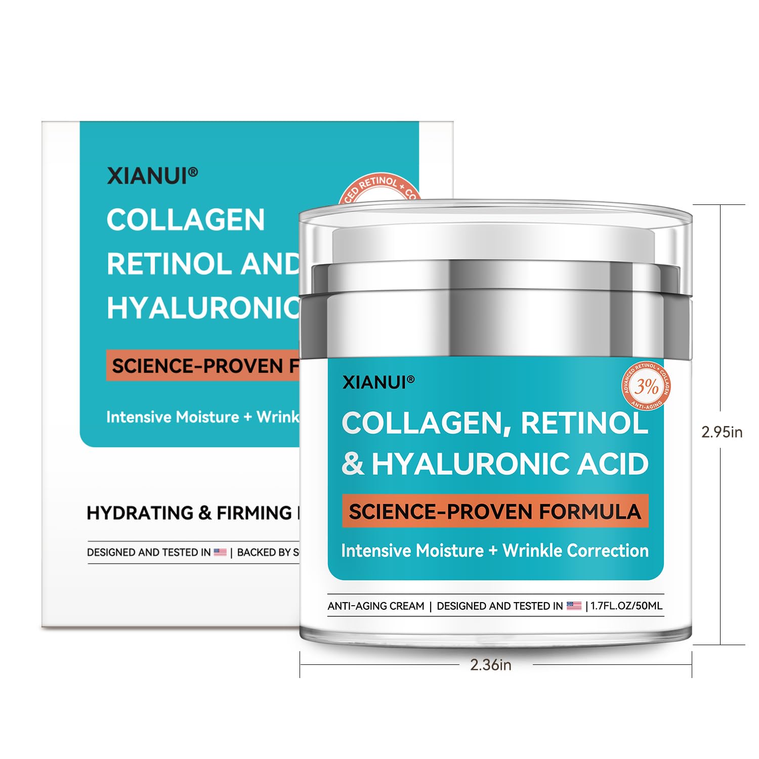 XIANUI Retinol Face Cream with Collagen & Hyaluronic Acid - Anti-Aging Moisturizer for All Skin Types (1.7 fl oz)