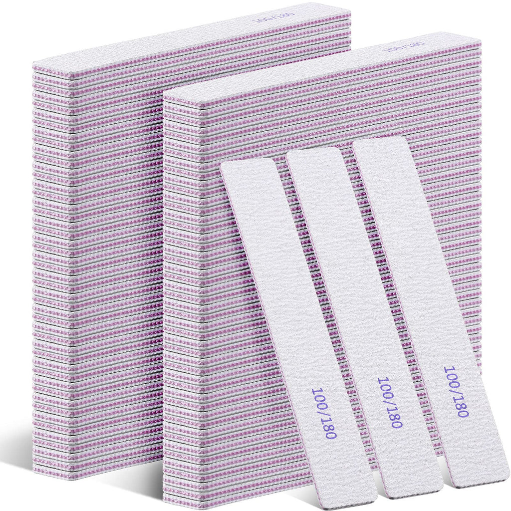 Xinnun 150 Pcs Nail Files 100/180 Grit - Double-Sided Emery Board for Acrylic Nails & Home Salon