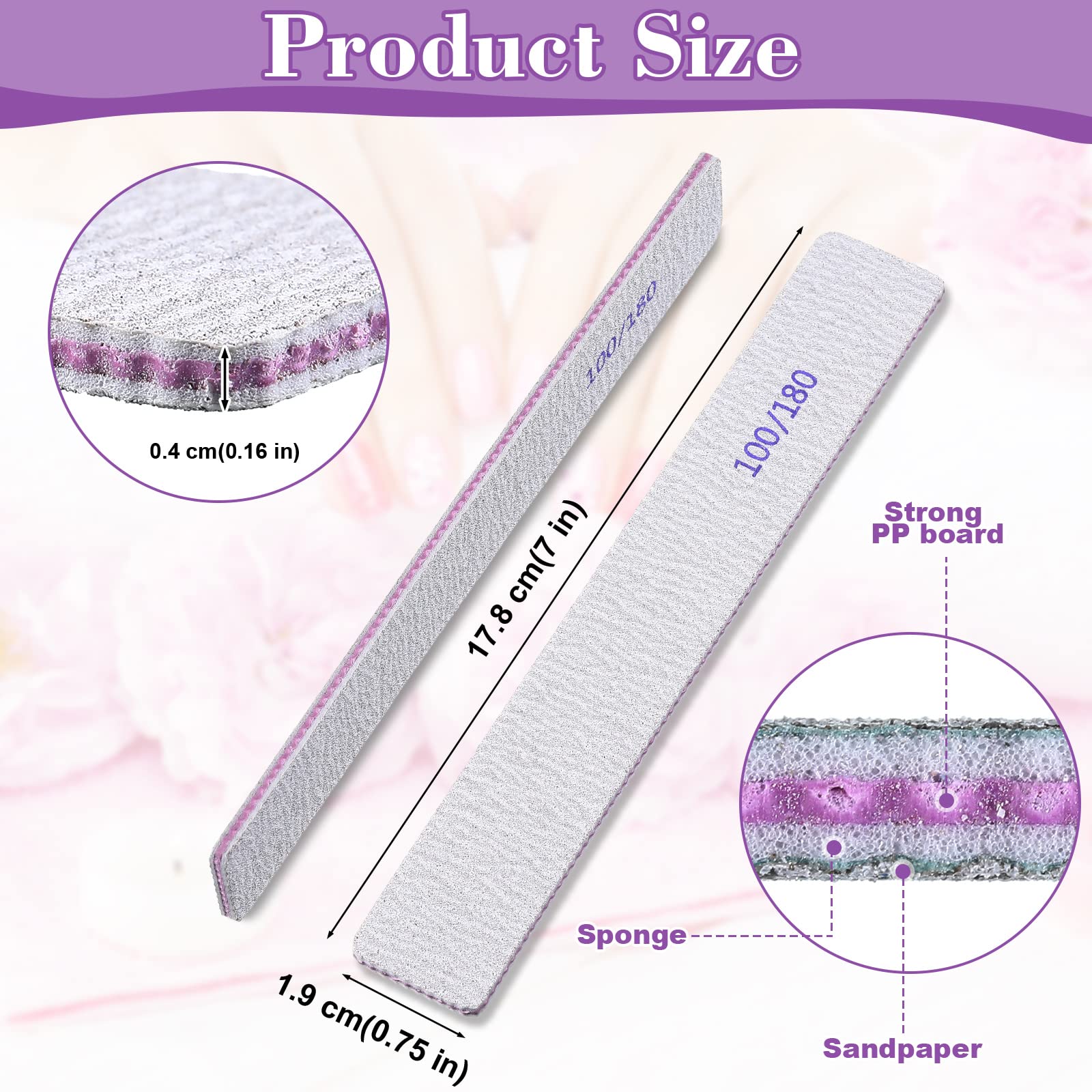 Xinnun 150 Pcs Nail Files 100/180 Grit - Double-Sided Emery Board for Acrylic Nails & Home Salon