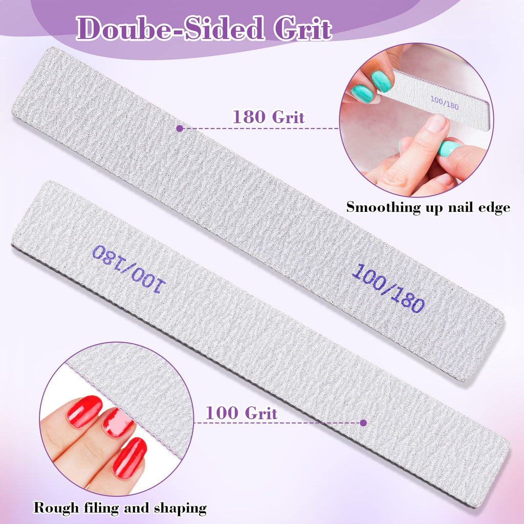 Xinnun 150 Pcs Nail Files 100/180 Grit - Double-Sided Emery Board for Acrylic Nails & Home Salon