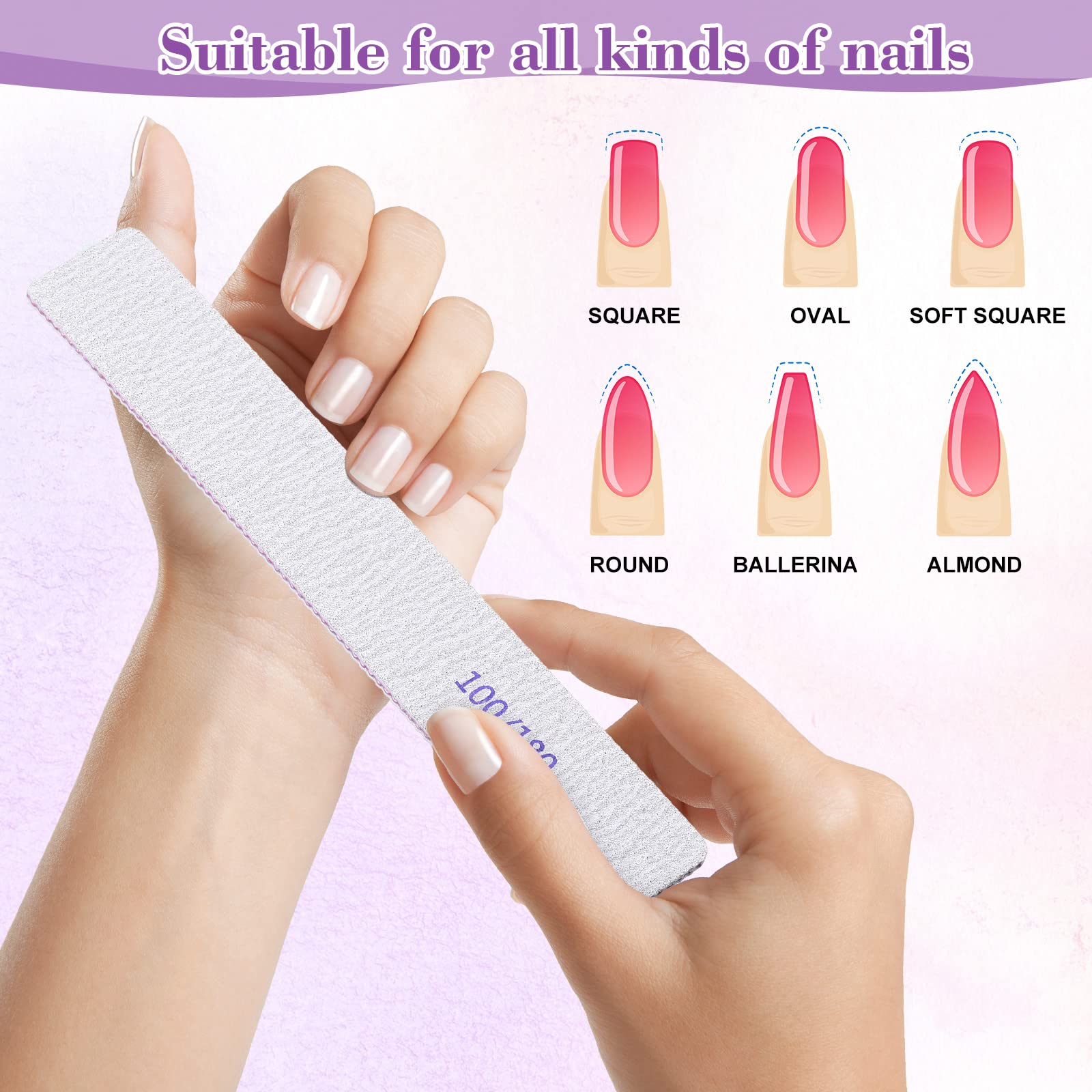 Xinnun 150 Pcs Nail Files 100/180 Grit - Double-Sided Emery Board for Acrylic Nails & Home Salon