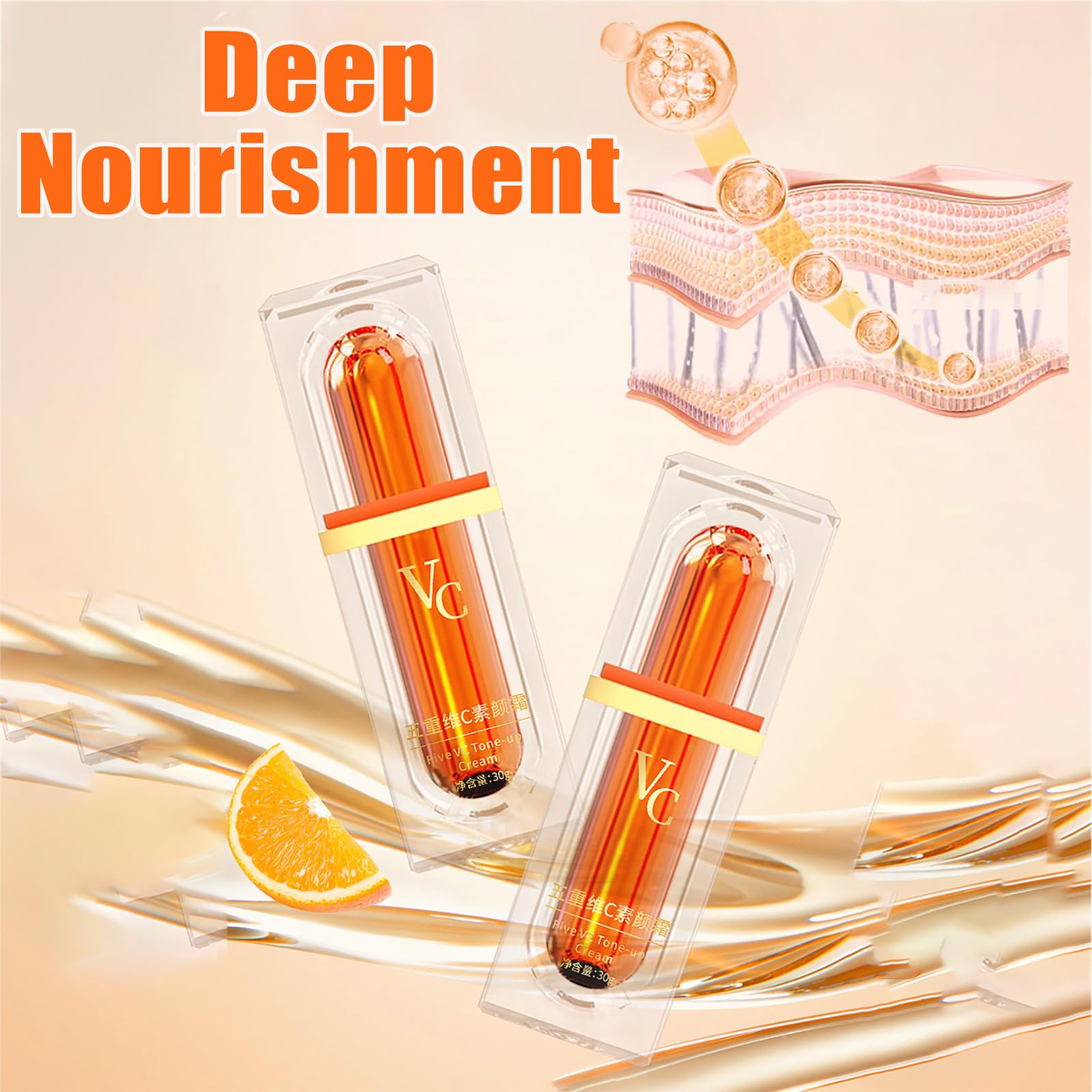 XIRUJNFD Vitamin C Tone-Up Cream – 4-In-1 Makeup Solution (Five Vitamin C)