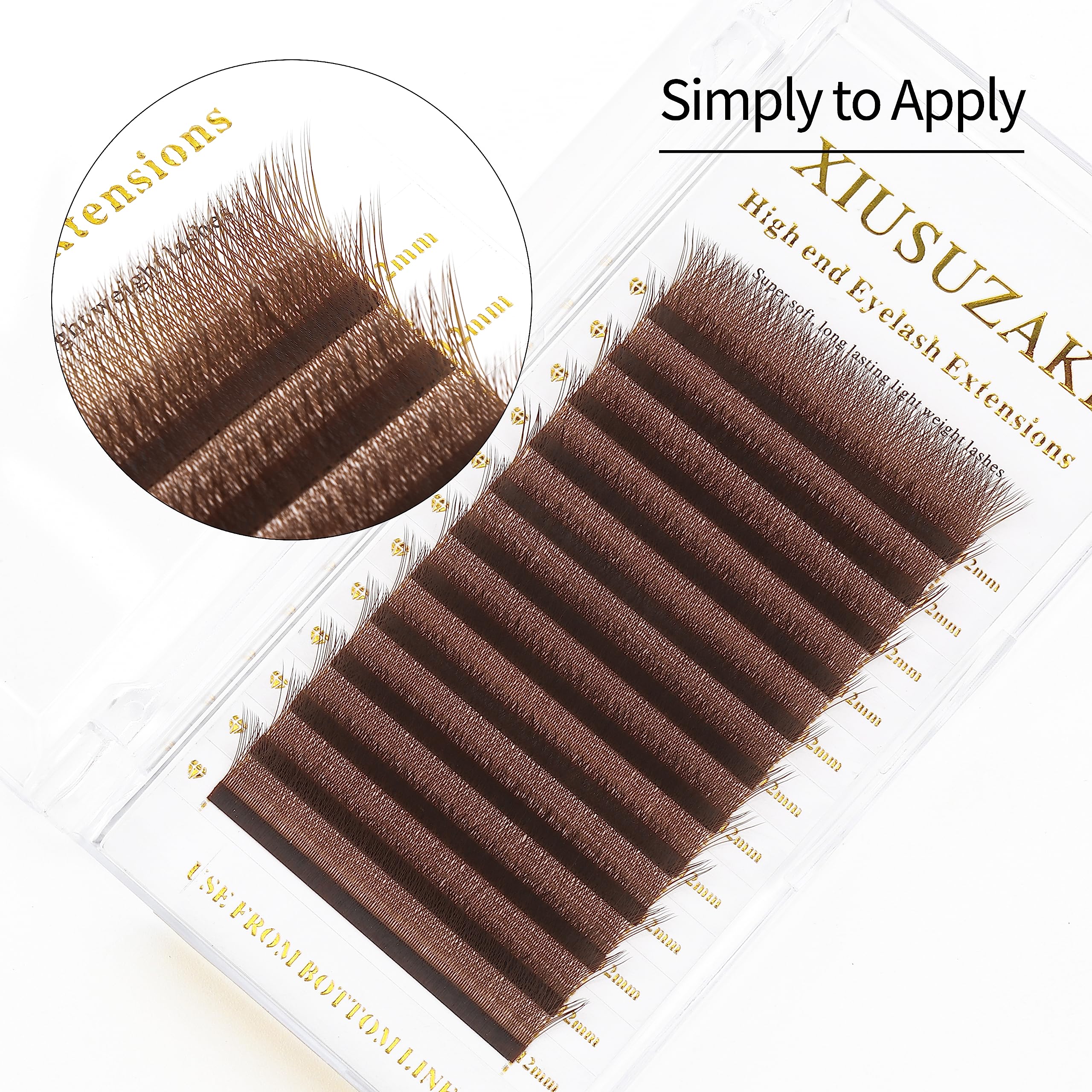 XIUSUZAKI W Lash Extensions – Brown 3D Premade Fans, 0.07mm, C/D Curl, 14mm