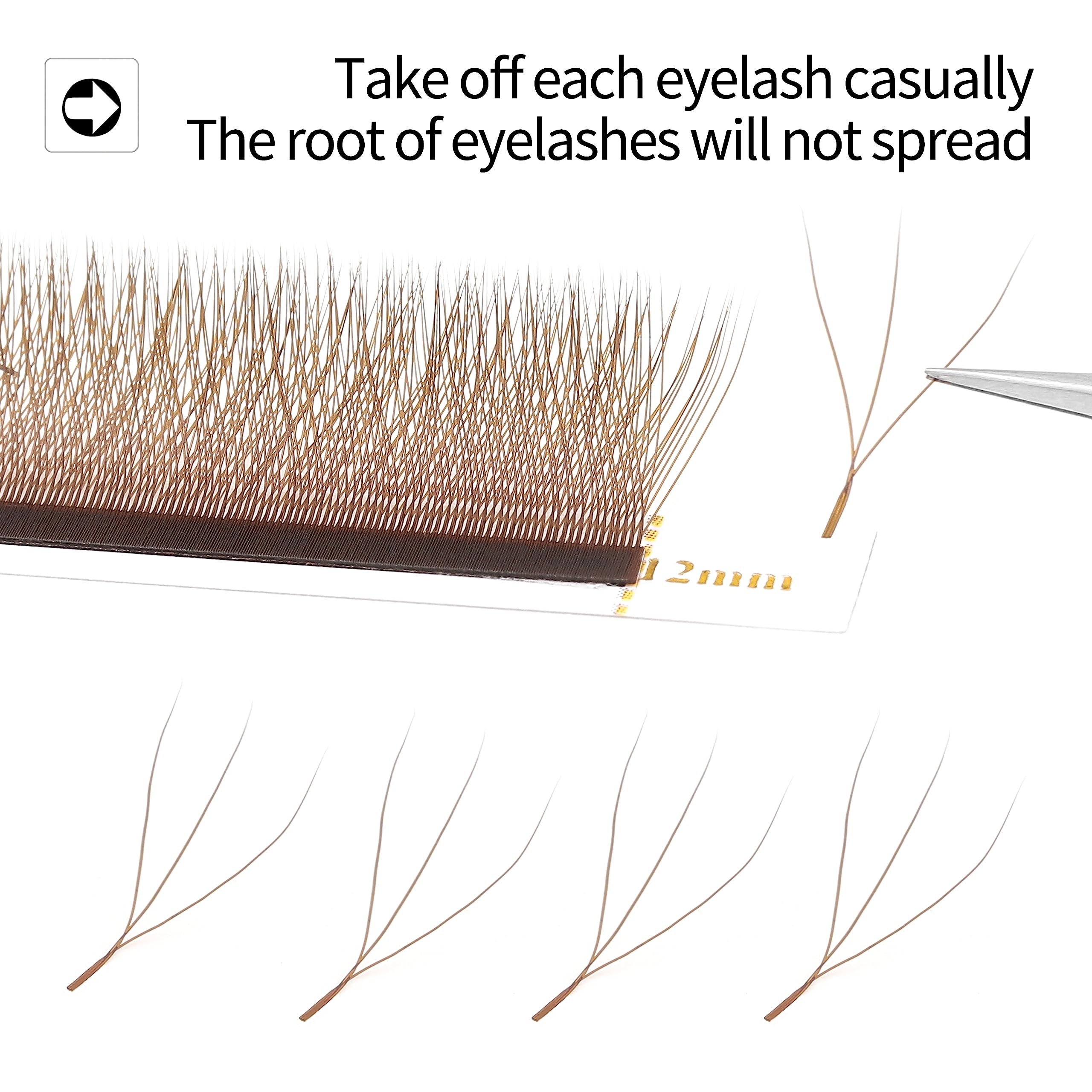 XIUSUZAKI W Lash Extensions – Brown 3D Premade Fans, 0.07mm, C/D Curl, 14mm