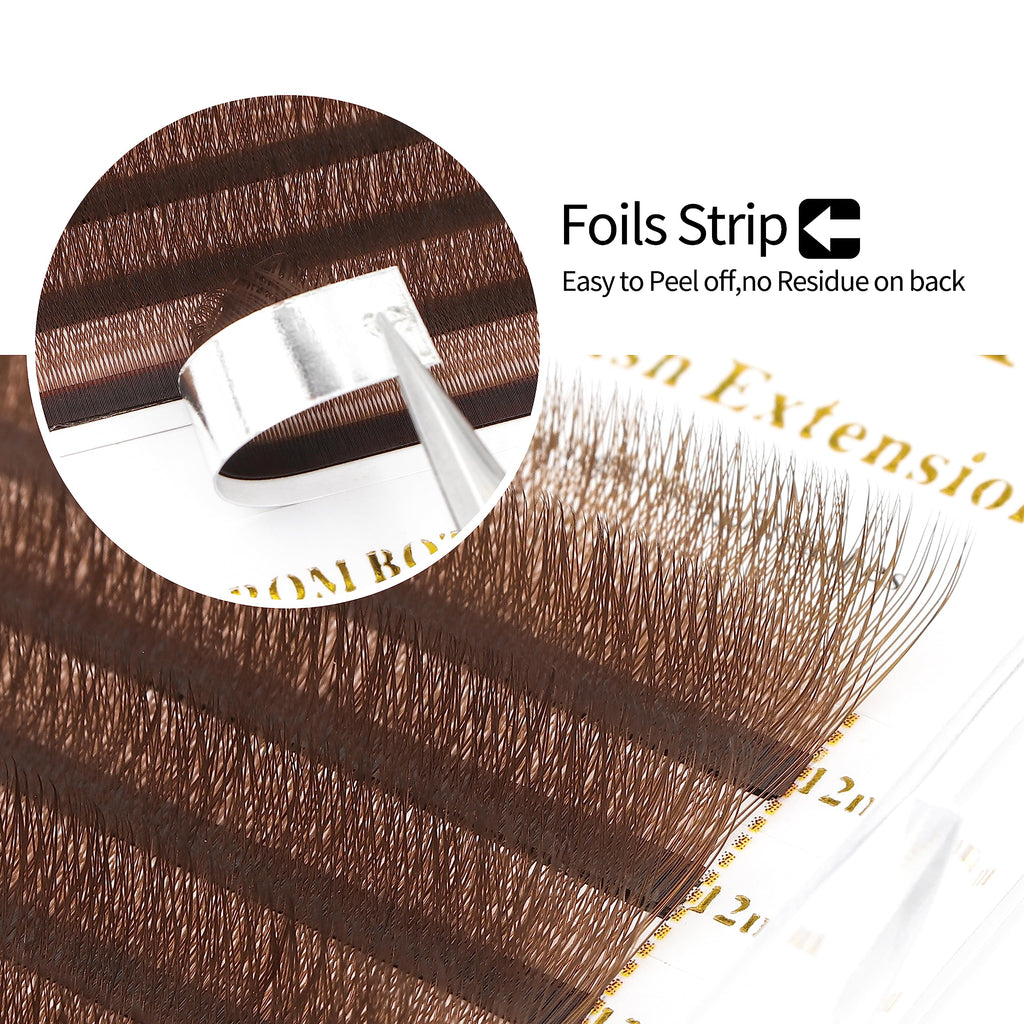 XIUSUZAKI W Lash Extensions – Brown 3D Premade Fans, 0.07mm, C/D Curl, 14mm