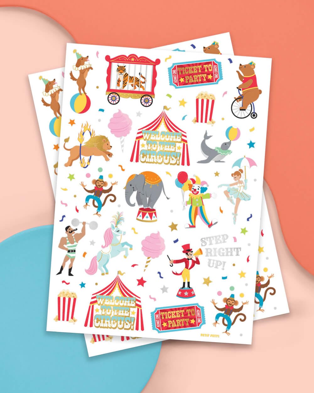 xo, Fetti Circus Party Temporary Tattoos — 42 Gold & Silver Foil Styles (Pack of 2)