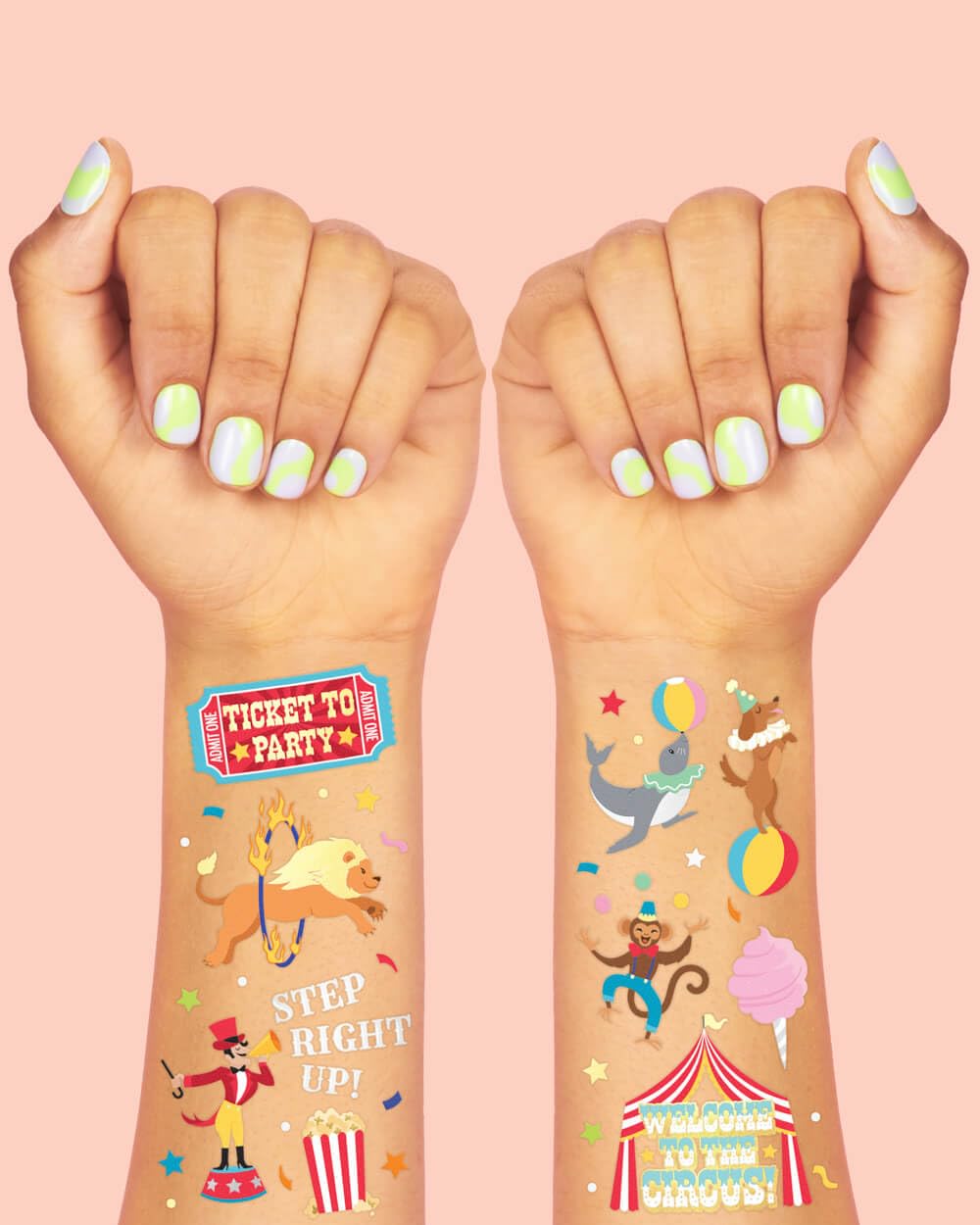 xo, Fetti Circus Party Temporary Tattoos — 42 Gold & Silver Foil Styles (Pack of 2)