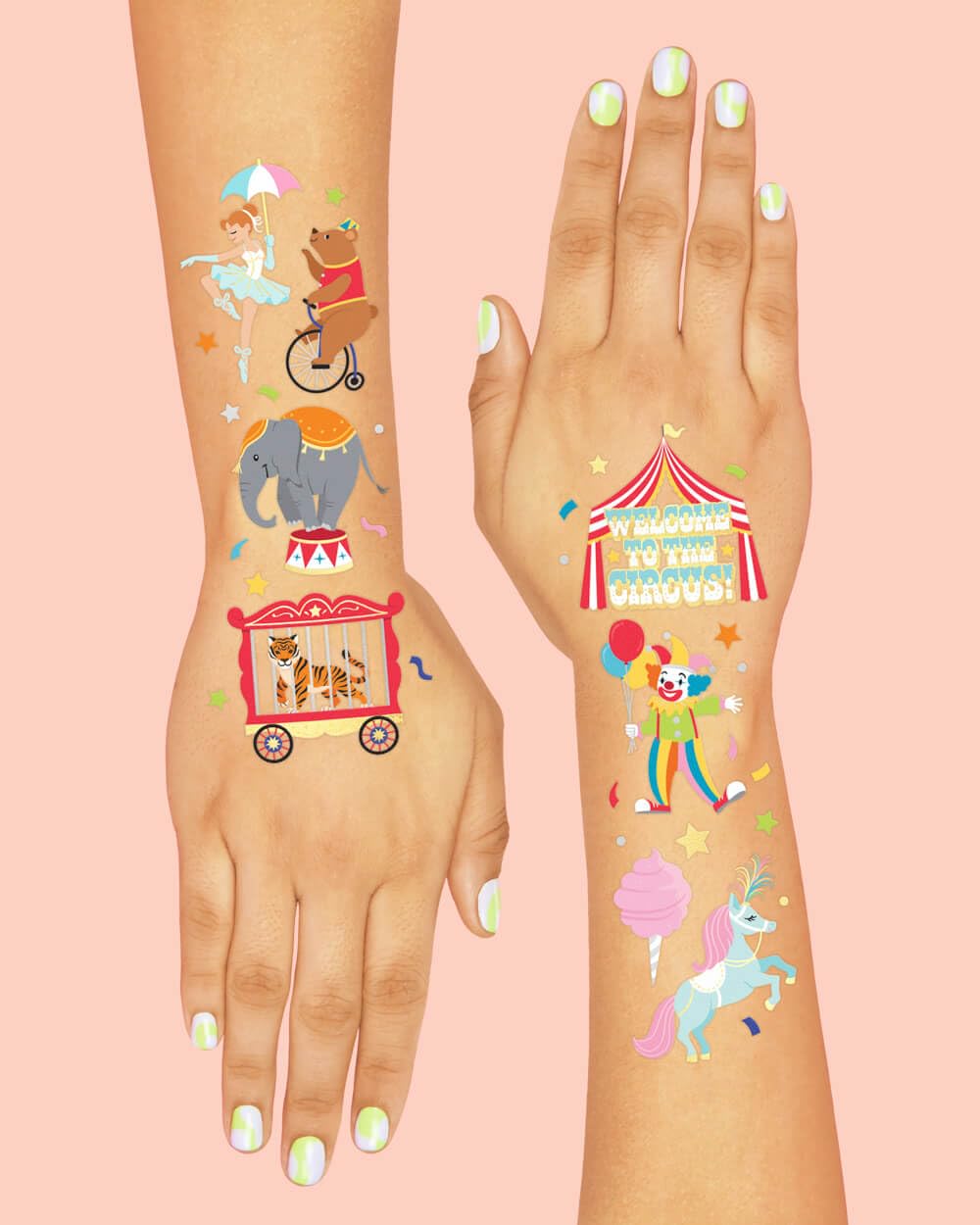 xo, Fetti Circus Party Temporary Tattoos — 42 Gold & Silver Foil Styles (Pack of 2)