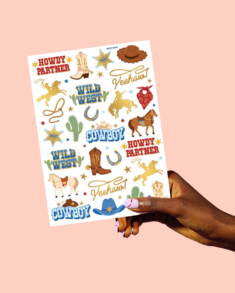 xo, Fetti Cowboy Temporary Tattoos for Kids – 52 Gold Foil Designs (Pack of 2)