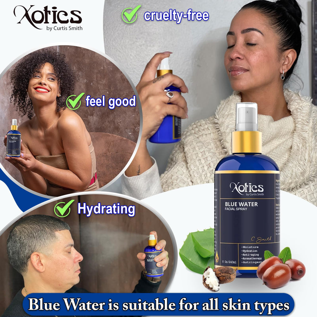 Xotics Blue Water Facial Spray - Hydrating Aloe Vera Mist, 8oz for All Skin Types