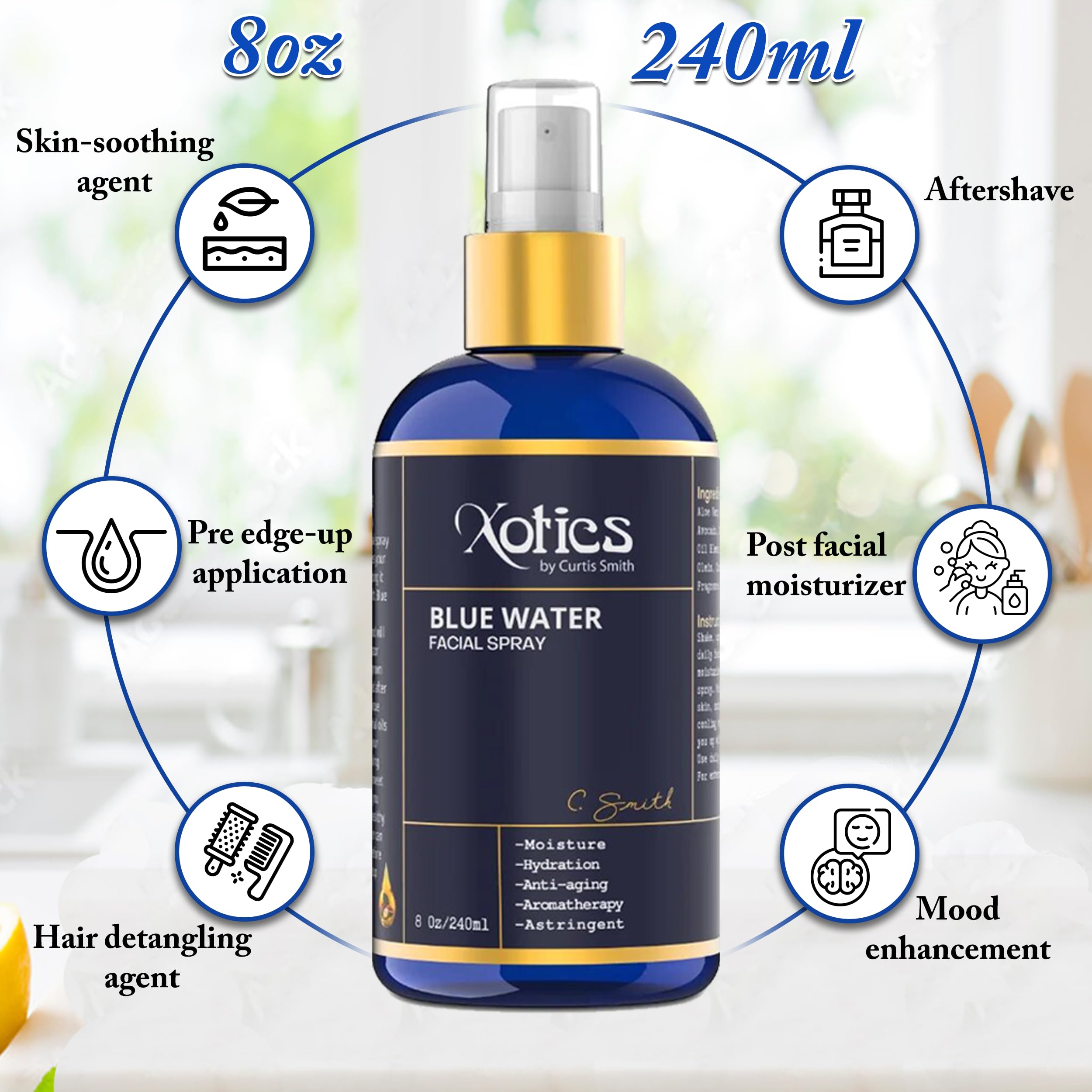 Xotics Blue Water Facial Spray - Hydrating Aloe Vera Mist, 8oz for All Skin Types