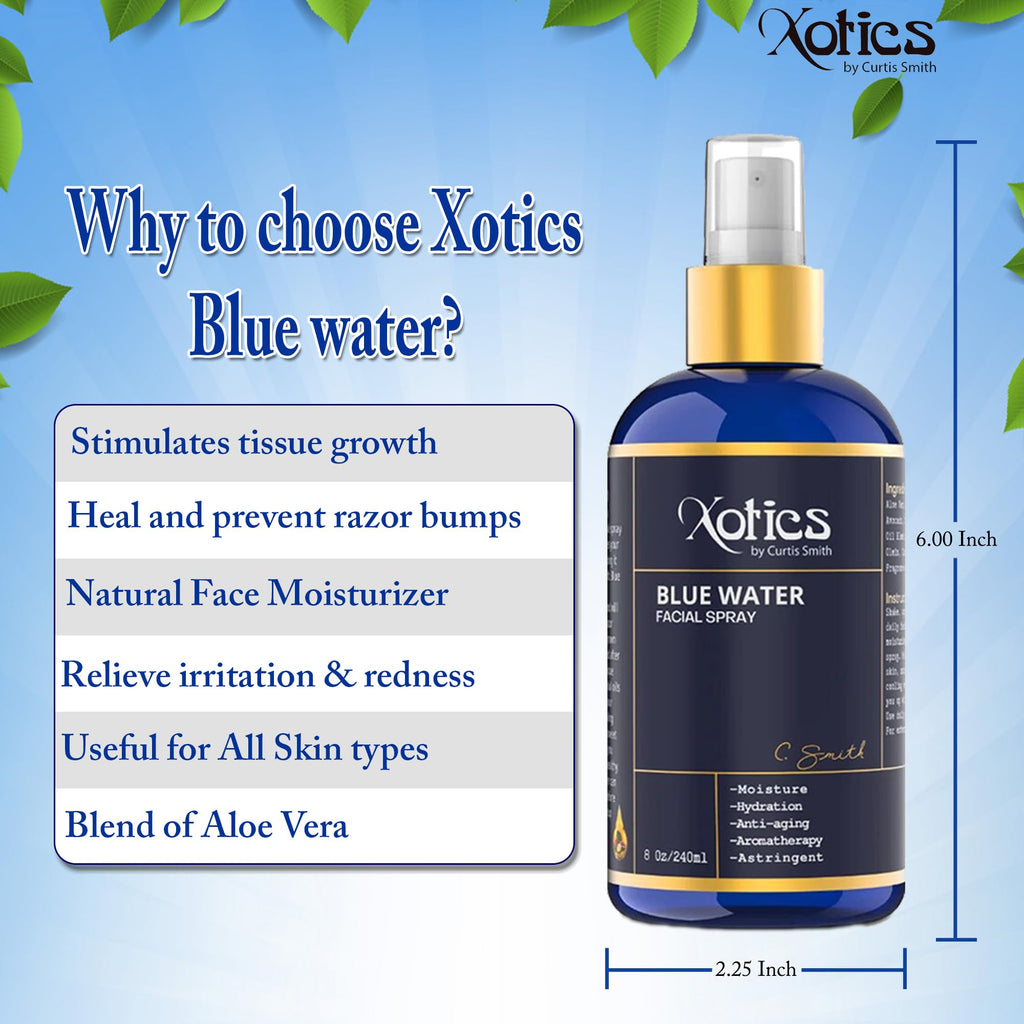 Xotics Blue Water Facial Spray - Hydrating Aloe Vera Mist, 8oz for All Skin Types