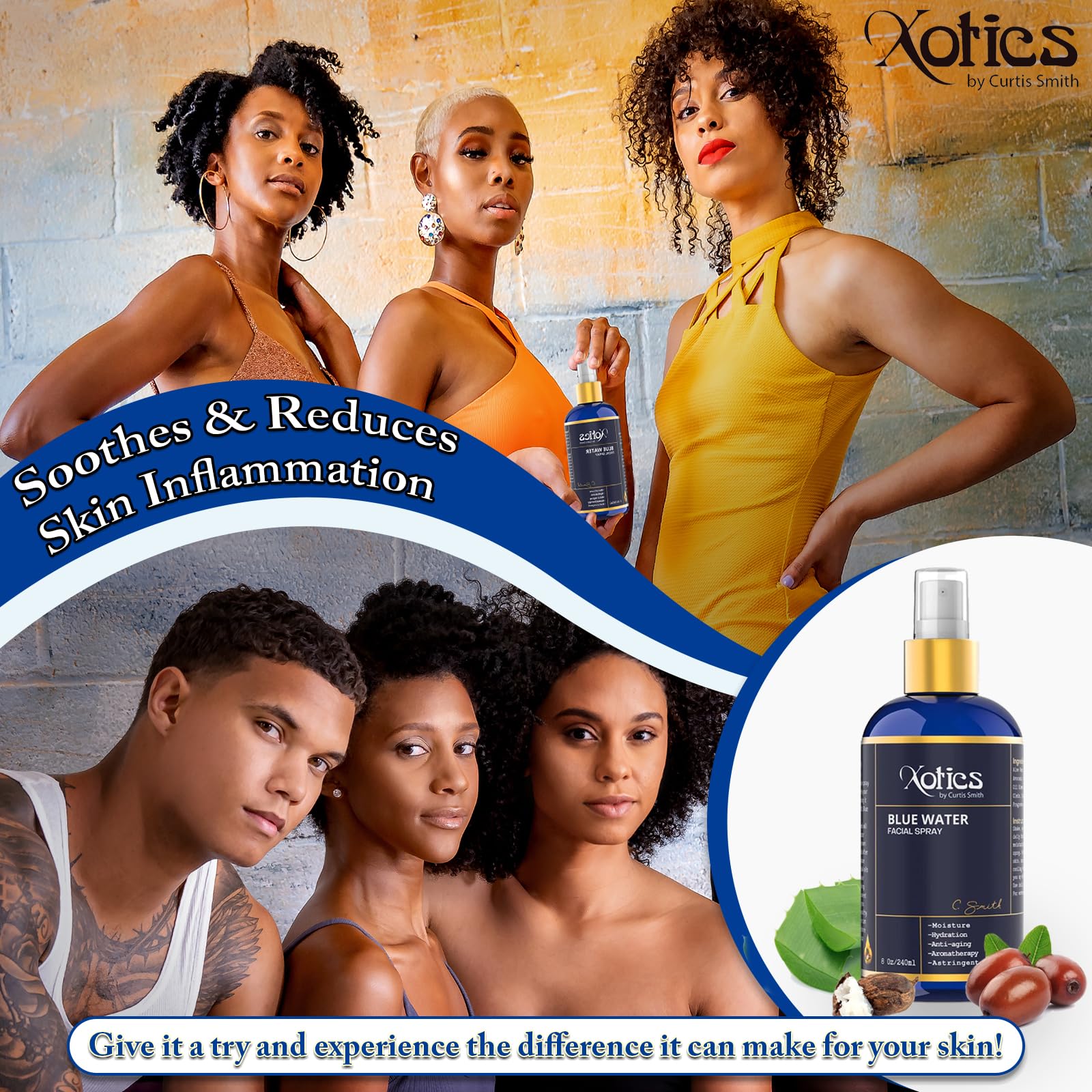 Xotics Blue Water Facial Spray - Hydrating Aloe Vera Mist, 8oz for All Skin Types