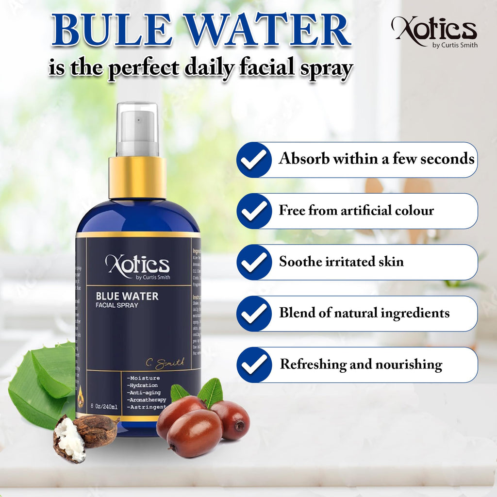 Xotics Blue Water Facial Spray - Hydrating Aloe Vera Mist, 8oz for All Skin Types