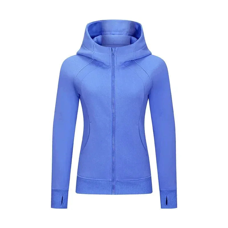 Sports Wear Hoodie Jacket for Women With Thick Zipper - Full Zip Fitness Coat Running Sweater WDQ028