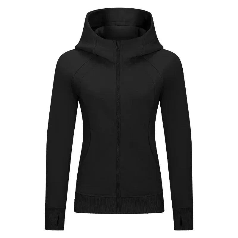 Sports Wear Hoodie Jacket for Women With Thick Zipper - Full Zip Fitness Coat Running Sweater WDQ028