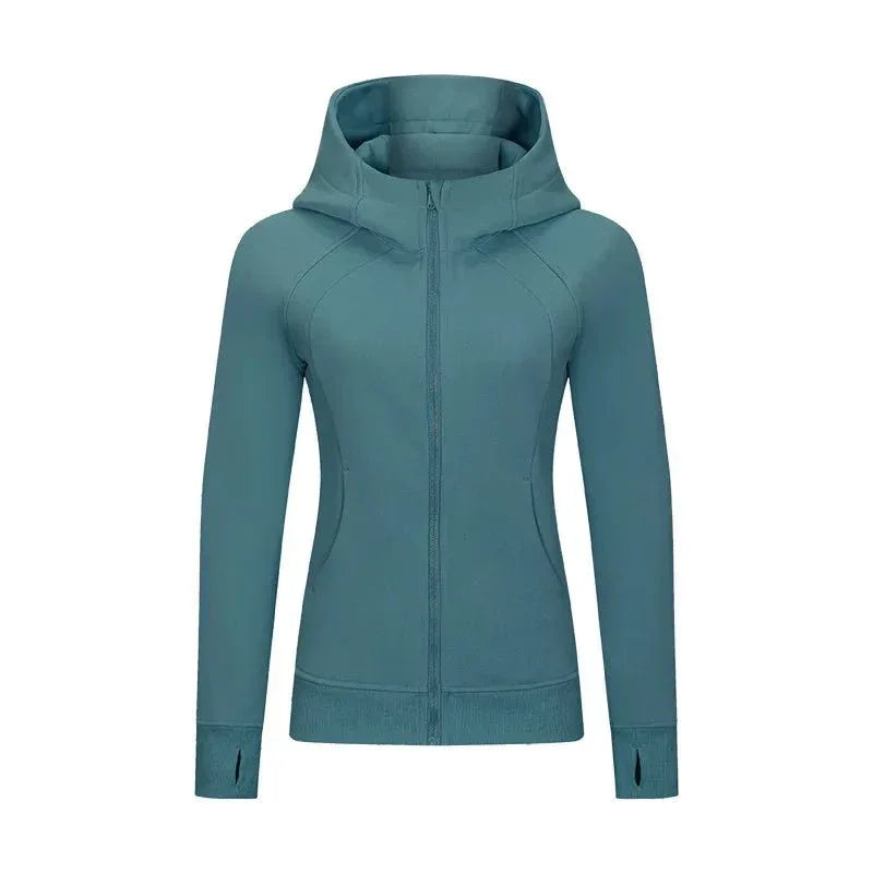 Sports Wear Hoodie Jacket for Women With Thick Zipper - Full Zip Fitness Coat Running Sweater WDQ028