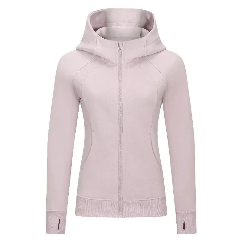 Sports Wear Hoodie Jacket for Women With Thick Zipper - Full Zip Fitness Coat Running Sweater WDQ028