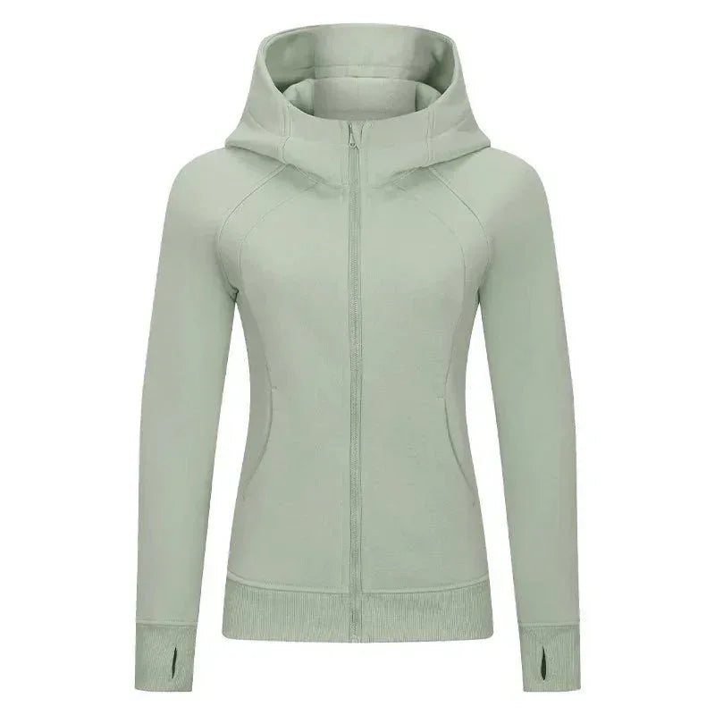 Sports Wear Hoodie Jacket for Women With Thick Zipper - Full Zip Fitness Coat Running Sweater WDQ028