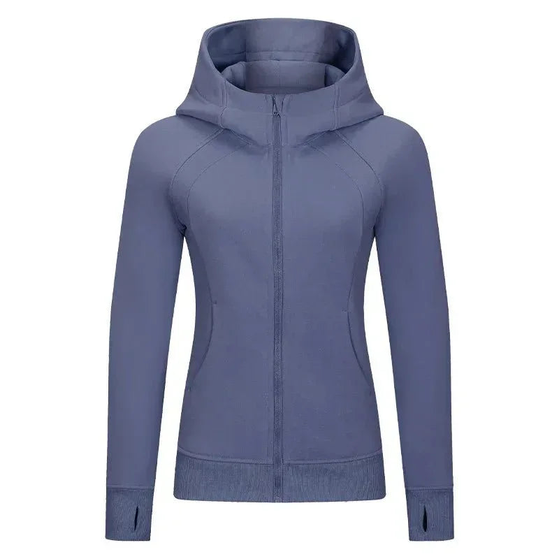 Sports Wear Hoodie Jacket for Women With Thick Zipper - Full Zip Fitness Coat Running Sweater WDQ028