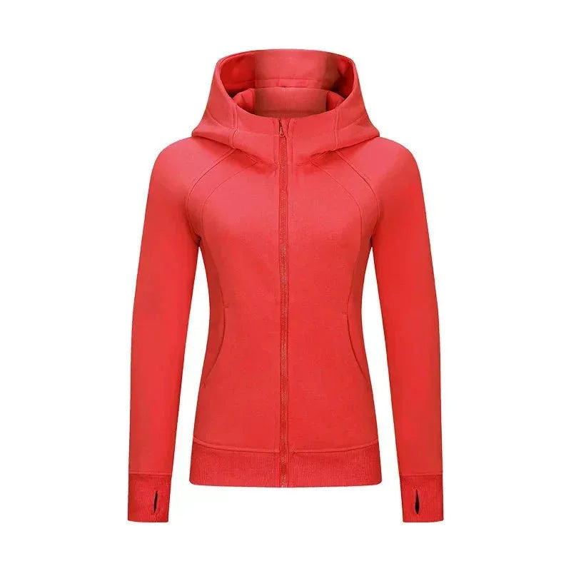 Sports Wear Hoodie Jacket for Women With Thick Zipper - Full Zip Fitness Coat Running Sweater WDQ028