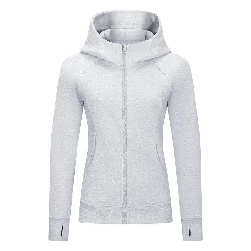Sports Wear Hoodie Jacket for Women With Thick Zipper - Full Zip Fitness Coat Running Sweater WDQ028
