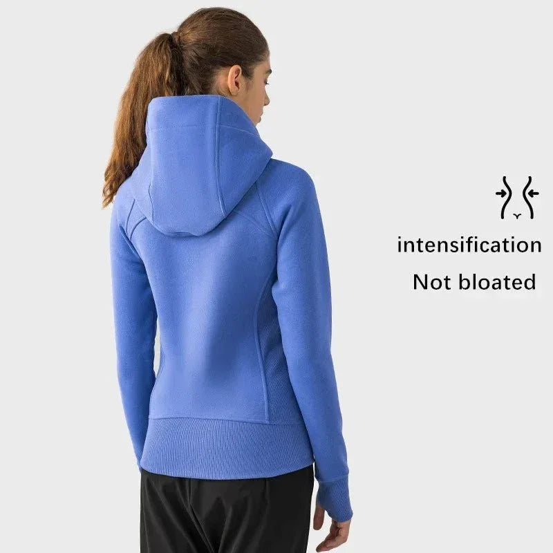 Sports Wear Hoodie Jacket for Women With Thick Zipper - Full Zip Fitness Coat Running Sweater WDQ028