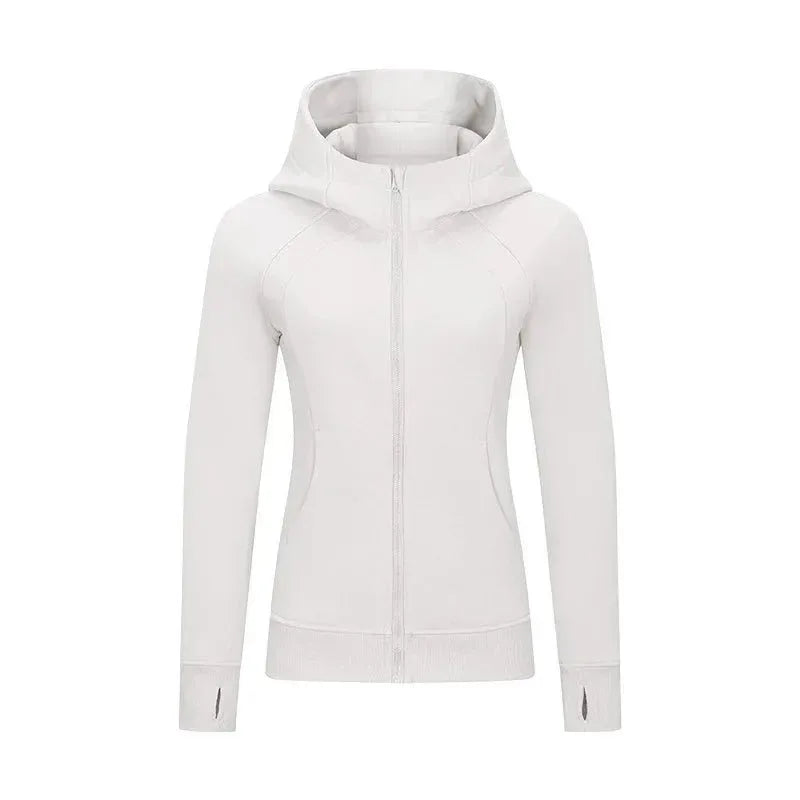 Sports Wear Hoodie Jacket for Women With Thick Zipper - Full Zip Fitness Coat Running Sweater WDQ028