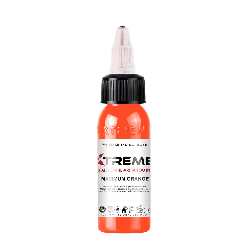 XTREME Tattoo Ink - Versatile Medium Viscosity, Water-Based, Acrylic-Free, Ready-to-Use (Maximum Orange, 4 oz)
