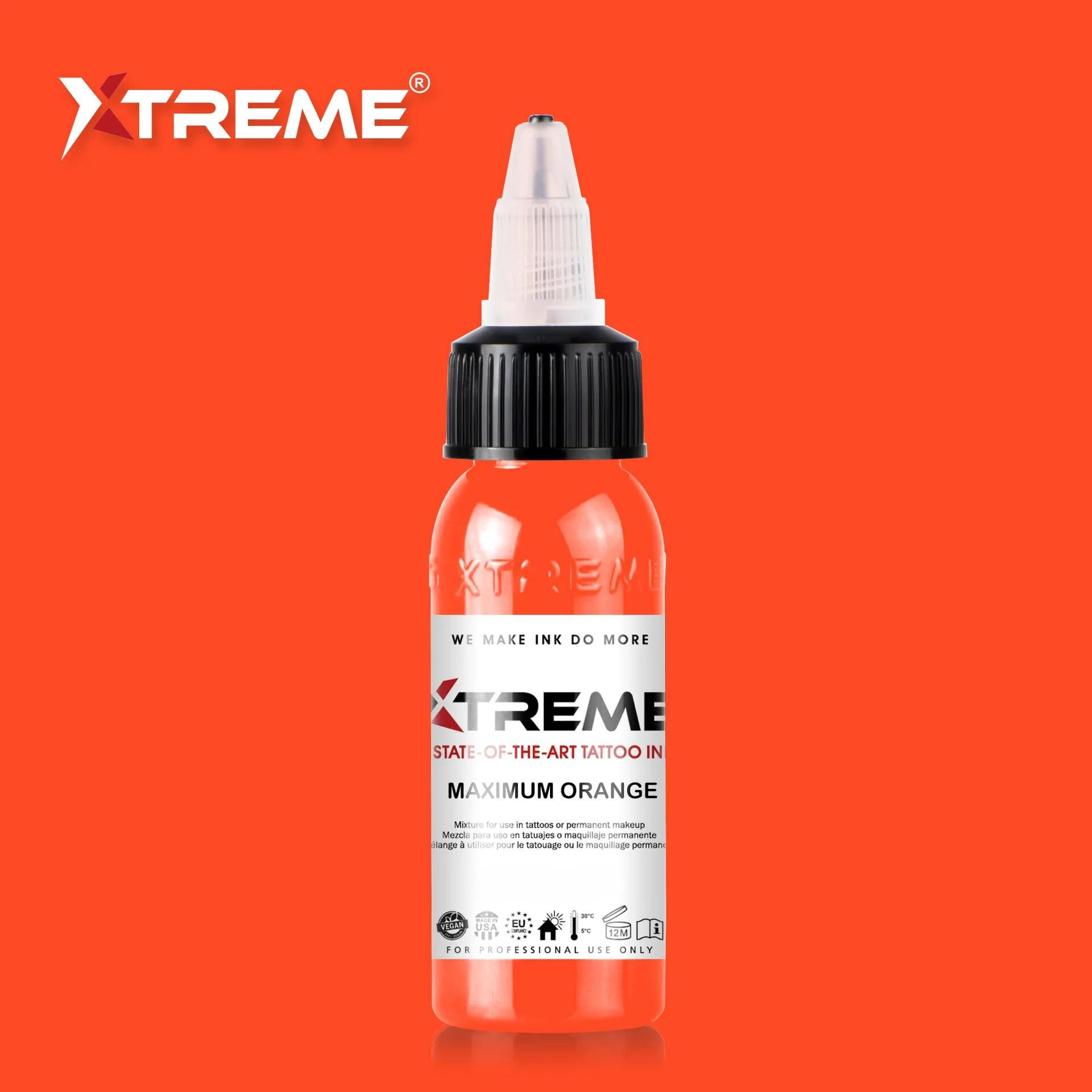 XTREME Tattoo Ink - Versatile Medium Viscosity, Water-Based, Acrylic-Free, Ready-to-Use (Maximum Orange, 4 oz)