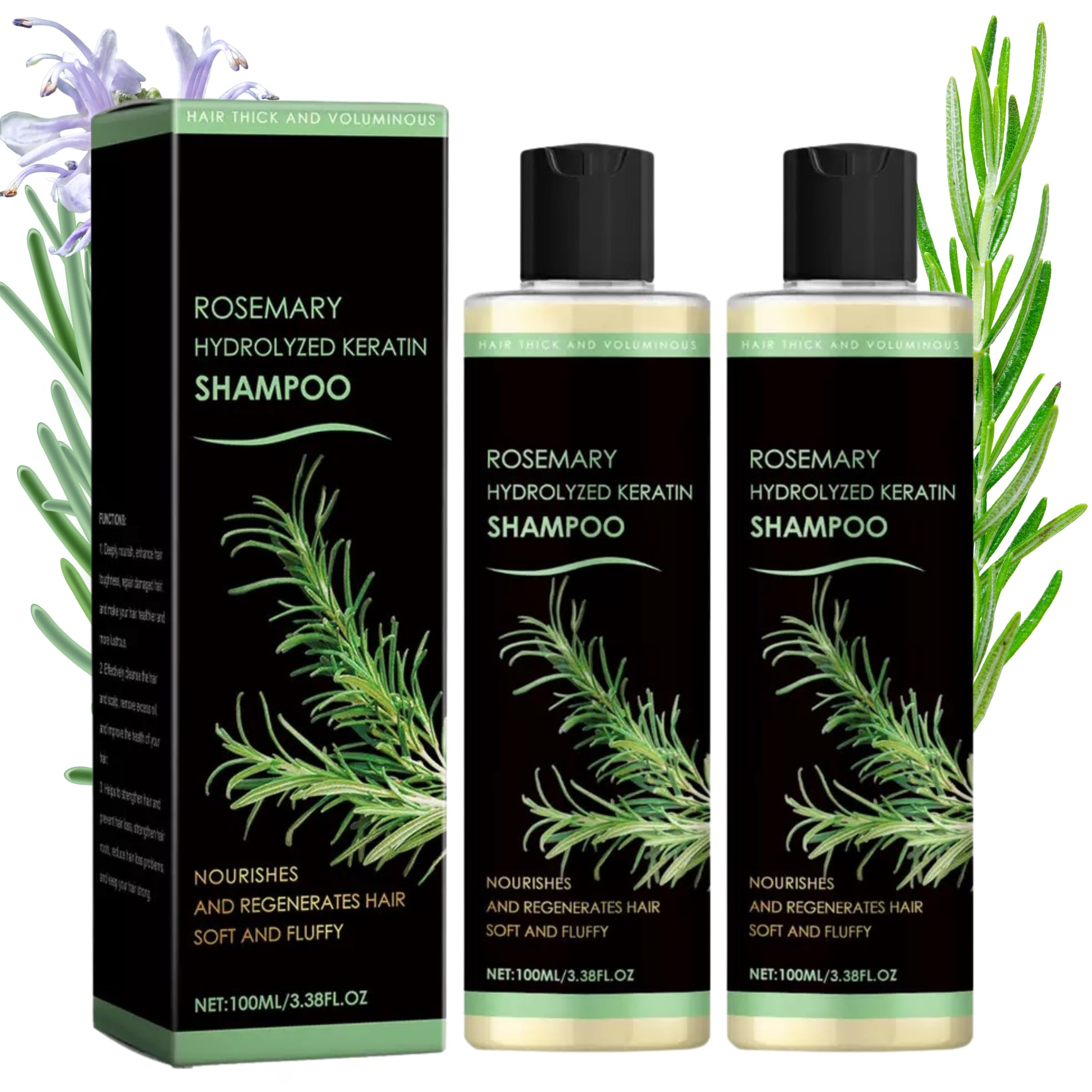 XYFSZDQJZHG Rosemary Hair Growth Shampoo – Keratin + Rosemary Oil for Thinning Hair (2 Pcs)