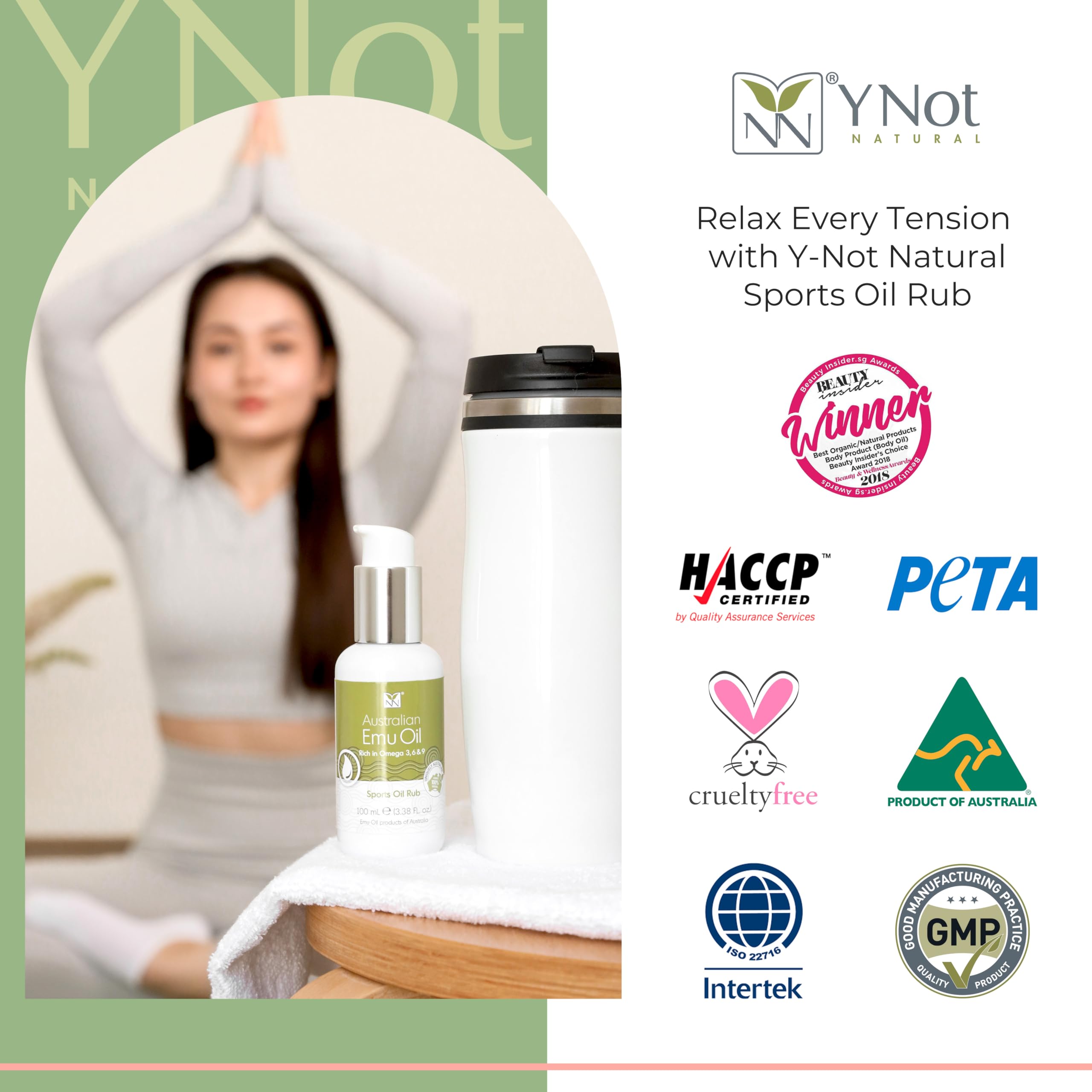 Y-Not Natural Sports Oil Muscle Rub with Emu Oil & Omega 3-6-9 (100ml)