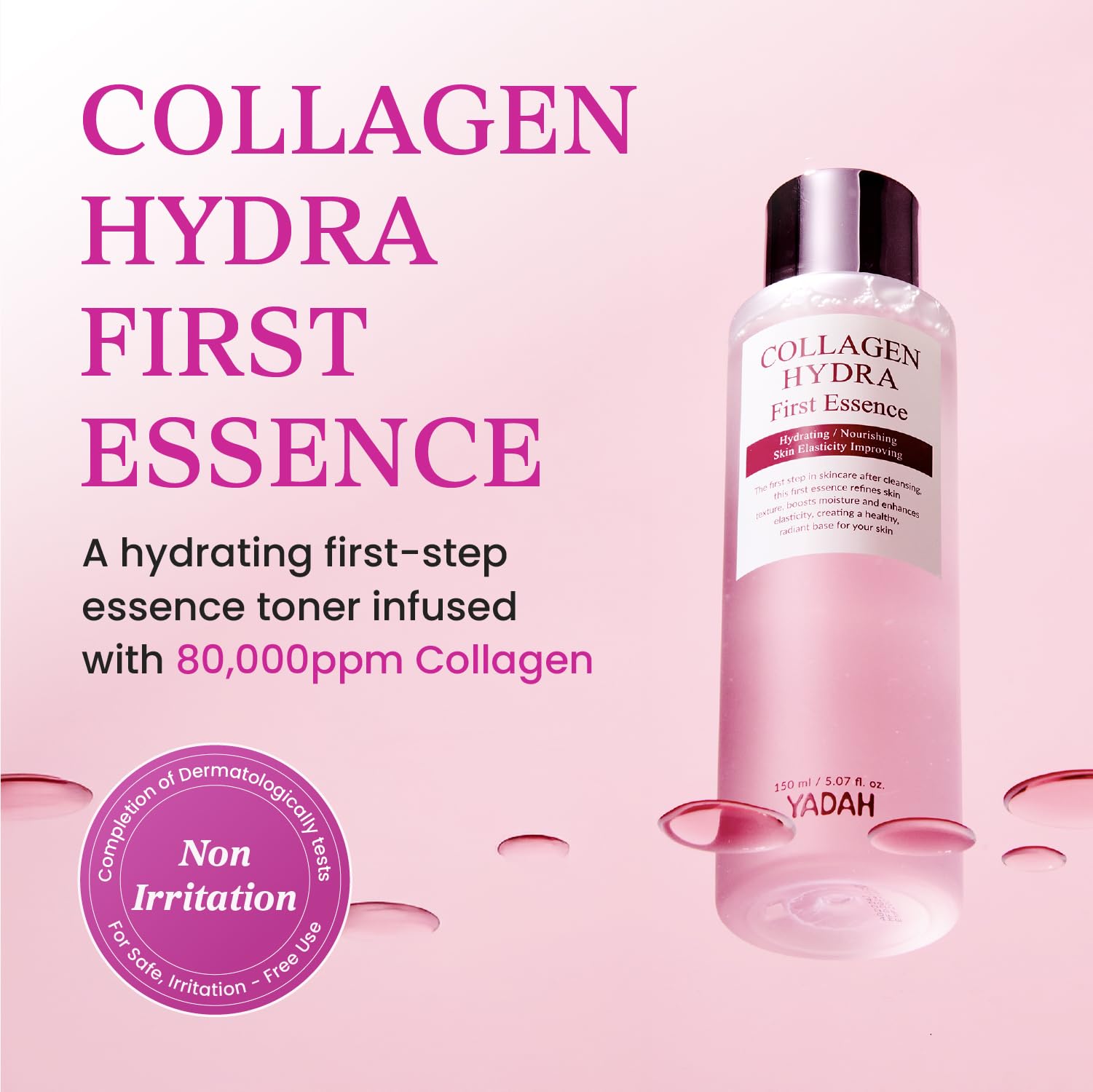 YADAH Collagen Hydra Essence – Deep Hydration & Soothing with 80,000ppm Collagen + Triple Hyaluronic Acid, 5.07 fl oz